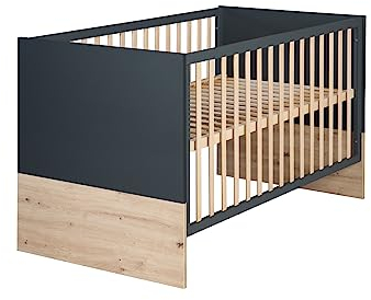 roba Kombi-Kinderbett 'Lenn' 70x140 cm - 3-fach höhenverstellbar - 3 Schlupfsprossen - Anthrazit & Holzdekor 'Artisan Eiche'