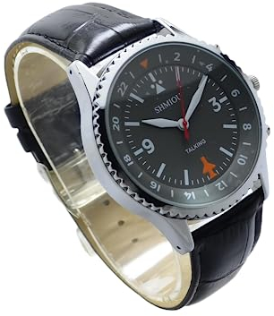 SHMIOU Orologio parlante per anziani ciechi ipovedenti Bracciale in pelle nera XM-IT-230601