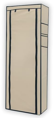 INTIRILIFE Armadio pieghevole 170x58x28 cm in CREMA BEIGE - Con cerniera Armadio in stoffa Armadio scarpiera con 9 scomparti - Armadio da campeggio armadio in tessuto
