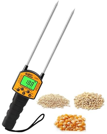 Getreide Feuchtigkeitsmessgerät,Digital Tragbarer LCD Feuchtigkeitsmesser für Weizen, Mais, Reis, Sojabohnen und Erdnüsse, Präzises Messgerät mit Pin-Typ-Sonde für Landwirtschaft und Getreidelagerung