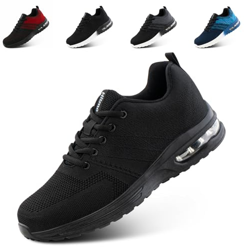 Hitmars Turnschuhe Herren Damen Laufschuhe Sportschuhe Straßenlaufschuhe Luftkissen Seanker Atmungsaktiv Gym Bequeme Leichte Joggingschuhe Schwarz EU 45