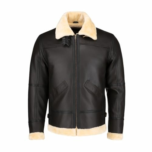 TLC B3 Bomberjacke Herren | Flieger-Style Echt Shearling Jacke Herren mit Kunstfellfutter, Braun, L