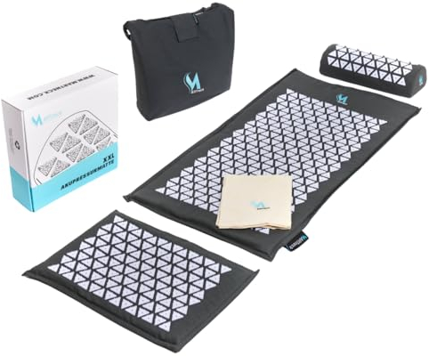 MARTneck® Tappetino per agopressione XXL – L'originale di Martneck – Set naturale in fibra di cocco con cuscino, panno e borsa – Tappetino per agopressione per massaggiare e rilassare schiena e HWS