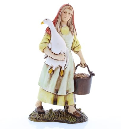Moranduzzo Mujer con Oca en Brazos para Belén de 10 Cm Escala 1:20 - Figuras de Belén Indestructibles - Estilo 700', Pintura Acabada a Mano, Producto Oficial, Escultor M. Landi