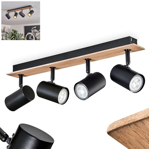 HOFSTEIN Deckenleuchte Guardais, verstellbare Deckenlampe aus Metall/MDF in Schwarz/Braun/Holzoptik, moderne Leuchte im Retro/Vintage-Design, 4 x GU10, Esszimmmer, Schlafzimmer, Wohnzimmer, Küche