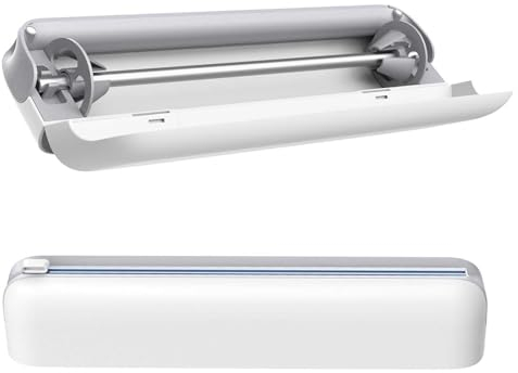 ITETONE Reusable Cling Film Dispenser with Cutter,Sturdy Food Cling Film Wrap Dispenser with Slide Cutter,Tin Aluminum Foil and Plastic Cling Wrap Dispenser for Kitchen Organization