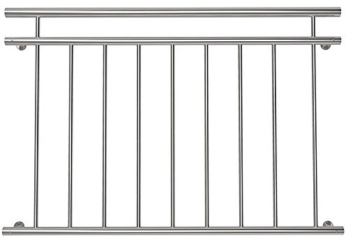 Mucola Französischer Balkon Balkongeländer Edelstahl V2A 90x128 cm Silber | Stabgeländer für Fenster, Balkontür und Terrasse, rostfrei und witterungsbeständig, pflegeleicht, 9 Füllstäbe, Abstand 11 cm