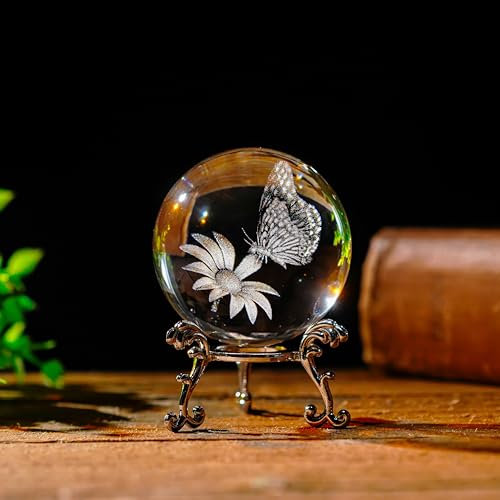 ZEERSHEE 60mm 3D Laser Butterfly Crystal Ball Paperweight Glass Sphere Figurines Decorative Balls Gifts for Girlfriend Wife Mom