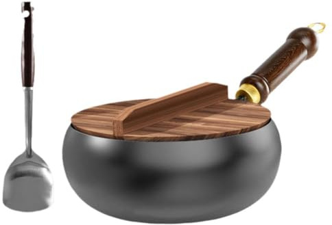 XIUWOUG haftendes eisernes Topf, kleines Bratpfannen, geeignet zum Braten und Suppen Kochen, kleine eiserne Pfanne mit einem Durchmesser von 24 cm,Schwarz