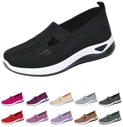 EURO JOY Orthopedic Walking Shoes for Women,2025 New Orthowalkway Womens Shoes,Woven Orthopedic Breathable Walking Sneaker Non-Slip Arch Support Slip on Shoes Black 41