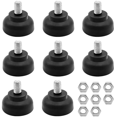 Joyan 8 Stück Möbelfüße Verstellbar, M8 x 35mm Runde Stellfüße, Gummifüße Schraubbar mit 8 Stück Muttern, rutschfest und Stoßdämpfend, Geeignet für Tische, Stühle und Schränke, Schwarz