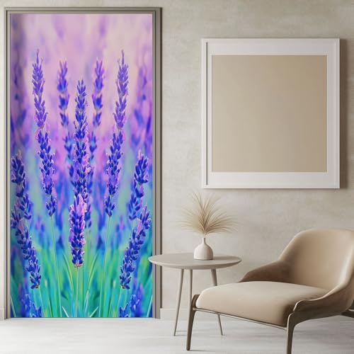 3D Türaufkleber Fotografie-Stil Lila Lavendel 100x200 cm Lila Türtapete Selbstklebend Türposter Türfolie, Türsticker PVC Wasserfest Wandbild Wandaufkleber für Kinder bad büro