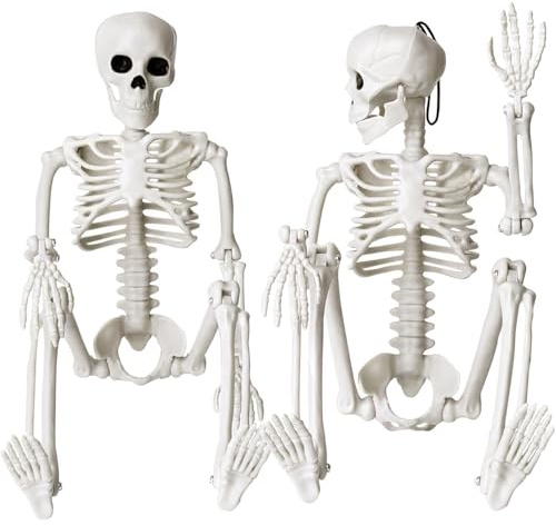 BUKYCAT 2 Stück Halloween Deko Skelett, 40cm Ganz körper Mini Hängende Skelett, Halloween Deko Realistische Skelette für Halloweens Hause Party Dekoration