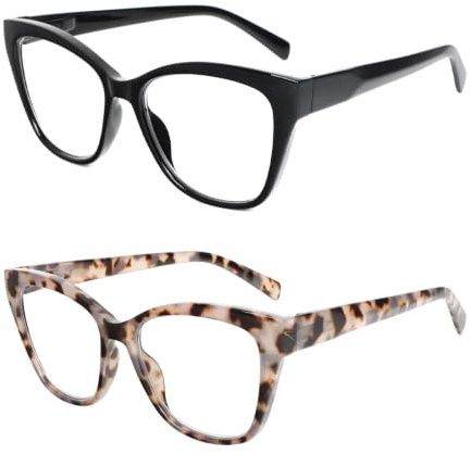 MMOWW 2 Gafas de Lectura para mujeres y hombres Ojo de Gato Anti Luz Azul | Bisagra de resorte, Montura Elegante