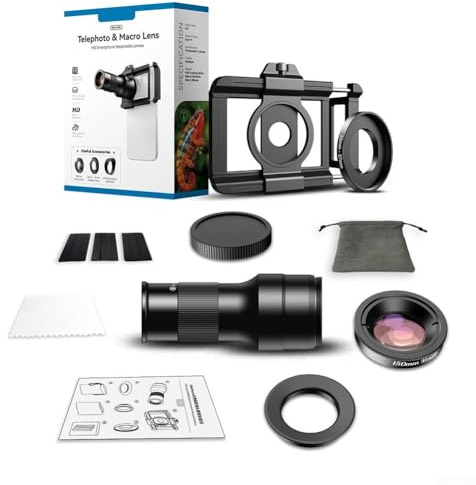 Teleobjetivo macro para fotografía de smartphone, telescopio externo 6x con mejora macro de 150 mm, compatible con filtros de 37 mm, aleación de aluminio, óptico HD