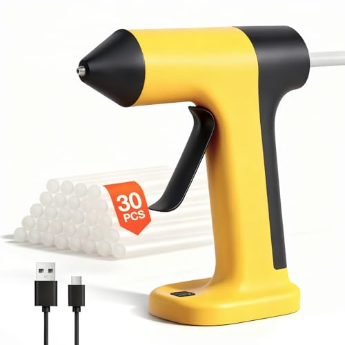 Uadme Cordless Hot Glue Gun with 30pcs Glue Sticks, 30s Fast Preheat, Auto Shut-Off, USB Rechargeable, Mini Glue Gun for DIY Arts Crafts Gift Home Quick Repairs School Festival Decoration