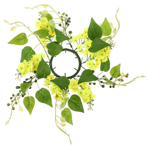 DIYEAH Artificial Flower Candle Ring Wreath with Yellow Hyacinth for Wedding Table Centerpiece Floral Candle Ring Decoration for Home Party and Material Lightweight and Realistic Design