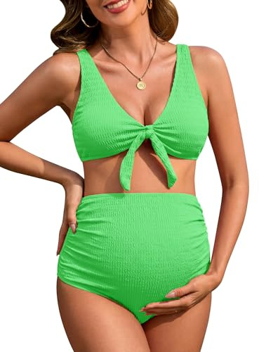 FEOYA Traje de Baño Premamá Bikini con Escote en V Bañadores Moderno para Embarazadas Transpirable Ropa de Playa Verano Vacaciones S