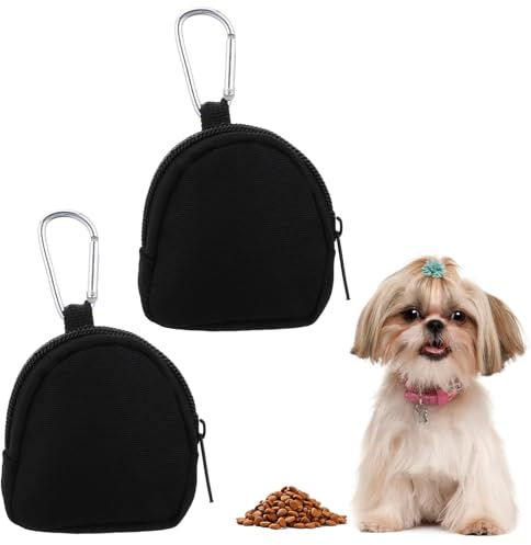 Matwsec 2 PCS Dog Treat Pouches for Pet Training 8X7.7cm Small Black Dog Training Treat Pouch for Leash Portable Dogs Treat Bag for Travel Outdoor Use Reusable Small Dogs Treats Container