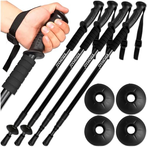KRUMAD Nordic Walking - Bastoni da trekking regolabili 64-134 cm, 2 paia, leggeri in alluminio, per uomo e donna, telescopici con cuscinetto in gomma, per attività all'aria aperta