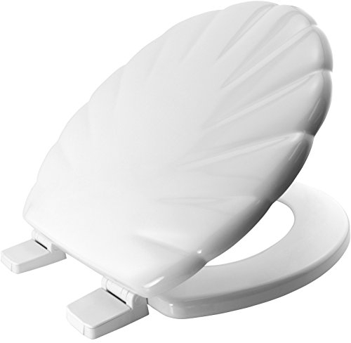 Bemis Shell Ultra-Fix White Toilet Seat. Wooden Toilet Seat Coated with Water Based Paint for Easy Clean. Shell Design & Plastic Hinges. Universal, Quick Installation
