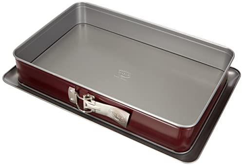 Dr. Oetker Rechteck-Springform 38 x 25 cm BICOLOR, eckiges Kuchenblech mit zweifarbiger Antihaftbeschichtung, hochwertige Backform mit ausgezeichneter Wärmeleitung (Farbe: Rot/Grau), Menge: 1 Stück