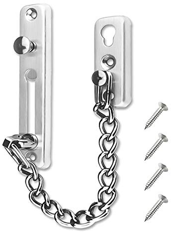Anti-Theft Lock Security Chain Door Guard Reinforced Solid Latch Guard Clasp for Swing-in Doors Heavy Duty Chain Door Lock for Home Bedroom Hotel Office, Silver