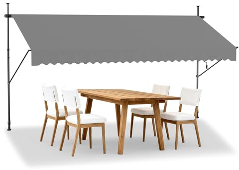 HENGMEI Store banne Manuel 300 x 120 cm rétractable avec manivelle Auvent de Balcon sans perçage, Gris