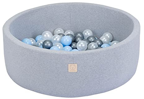 MISIOO Smart Bällebad 90 x 30 cm Rund für Kinder (Hellgrau: Silber/Perlenartig/Hellblau)
