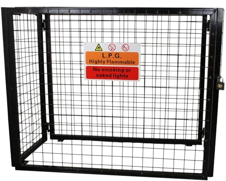 Gas Bottle Cage 900m x 800mm x 430mm Collapsible Black Mesh Secure Lockable Storage Powder Coated Galvanised Steel 3mm Wire Thickness 2 x 19kg Cylinder Bottles FREE Warning Sign Padlock & 2 Keys