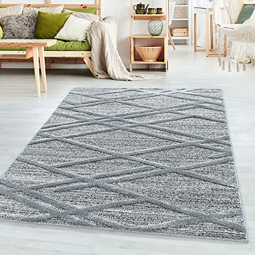SIMPEX Teppich Wohnzimmer Boho Design Hoch-Tief Effekt 3D 120 cm Rund Grau - Hochflor Teppich Schlafzimmer Küchenteppich Extra Weich und Pflegeleicht - Flauschiger Teppiche für Esszimmer Gastzimmer