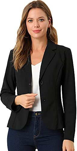 Allegra K Chaqueta de Manga Larga para Mujer, para Trabajo, Oficina, Cuello de Solapa, elástica, Chaqueta de Traje, Negro -, S