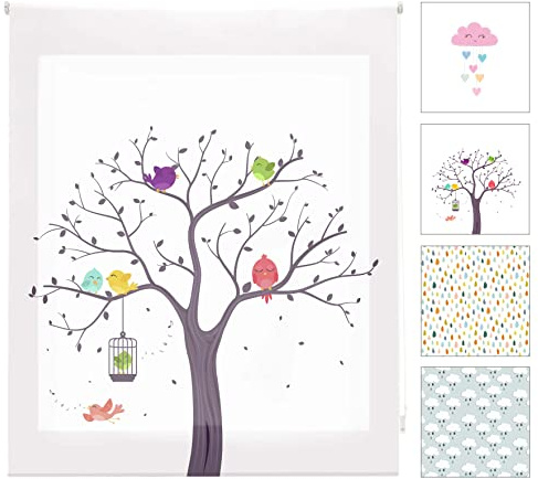 Blindecor Digital Kinder | durchscheinendes Rollo mit Digitaldruck, Modell Birds | 110 x 180 cm (BxH) | Stoffgröße 107 x 175 cm | Fensterrollos