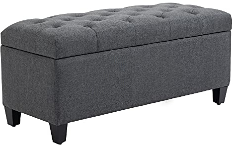 HOMCOM Sitzbank mit Stauraum Polsterbank mit Leinenoptik, Sitztruhe mit Holzbeine, Truhenbank für Wohnzimmer Schlafzimmer Flur 100 x 40 x 44 cm Dunkelgrau