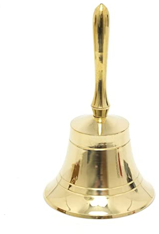 Carousel Home Gold Brass Mini Handheld Service Bell | 11cm Hand Bell School Bell | Small Dinner Bell Metal Reception Bell - Design Varies One Supplied
