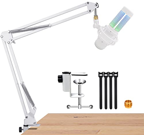 White Boom Arm for Hyperx Quadcast, Mic Desk White Stand Compatible with Hyperx Quadcast s Microphone, Hyperx quadcast Mic White Arm perfect for Podcasts, Gaming, Recording