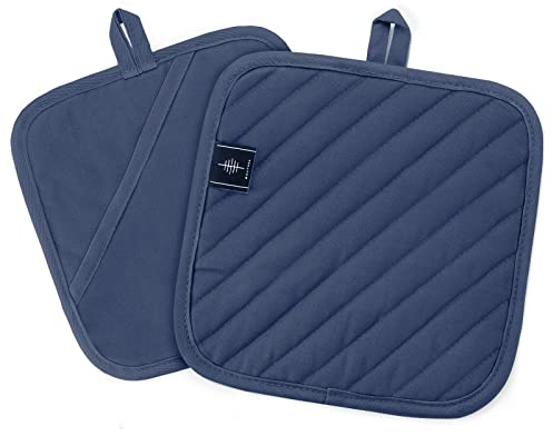 BONTHEE Presine in cotone, resistenti al calore, antiscivolo, per cucinare, accessori da cucina, set da 2, blu, 20 x 20 cm