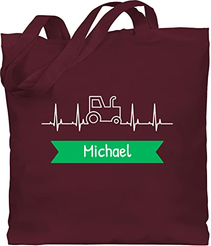 Baumwolltasche - Traktor Banner mit Namen personalisiert - Unisize - Bordeauxrot - jutetasche kindergarten traktoren tasche personalisierte leinentasche trecker stofftasche beutel für krippe