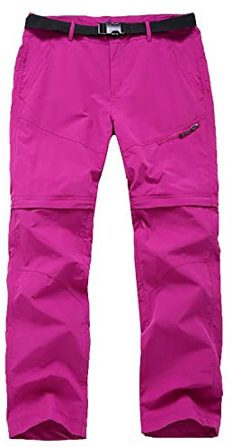Youthful flying Womens Hiking Stretch Trousers Convertible Quick Dry Zip off Outdoor Lightweight Walking Pants with Zipper Pockets(Size:S.,Color:rose red)