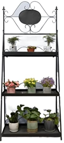 Blumenständer Pflanzenständer Blumentreppe Freistehender Pflanzenständer Aus Metall, Faltbarer Blumenständer, Zuhause, Drinnen Und Draußen Blumenbank Pflanzenregal Blumenregal ( Blue : Black , Size :