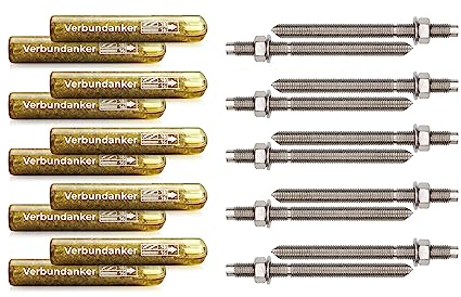 Isolbau Verbundanker Set - Verbundankerpatrone styrolfrei V16 + Ankerstange aus A4 Stahl M16 x 190 - ETA Zulassung - 10 Stück