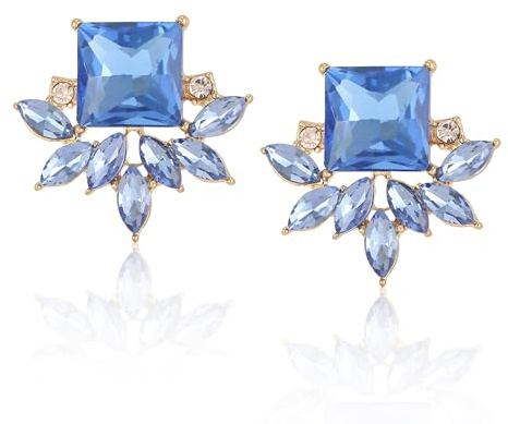 ATIMIGO Vintage Rhinestone Crystal Cluster Drop Earrings Art Deco Hypoallergenic Earrings for Women Wedding Bridal Prom Formal (Light Blue)