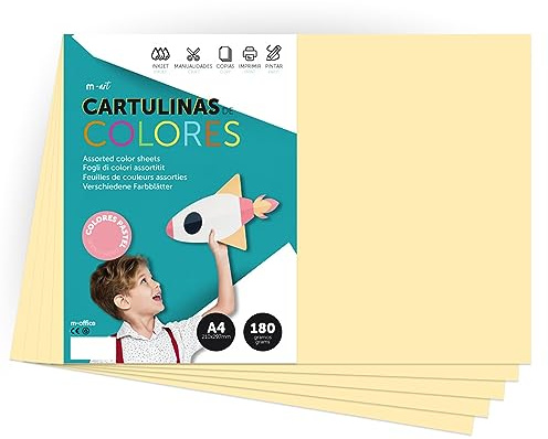 A4 pastellfärgat kort 180 g för hantverk, utskrift av dina dokument och kreativa mönster pastell A4 m-office (x 25, krämfärgad)