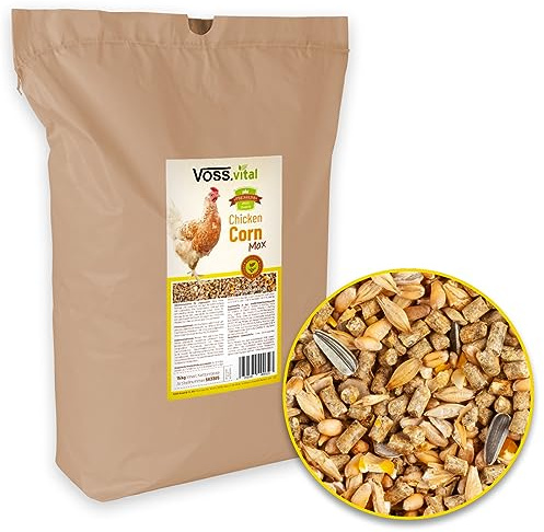 VOSS.vital 15kg Chickencorn MAX Hühnerfutter mit Legepellets, grobes Hühnerschrot, Hühnerkorn, Körnerfutter, Legehennenfutter mit Muschelkalk, Mais, Sonnenblumenkerne, Rapsöl, Alleinfutter