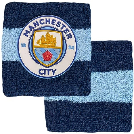 Hy-Pro, officiellt licensierade Manchester City F.C. Bomullsarmband | Man City, 2-pack, svettband, barn, vuxna, unisex, fukttransporterande svettband, fotboll, löpning, sport, gym, tennis, träning