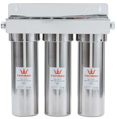 TOPWAY Système de Filtre à Eau Sous Évier à 3 étapes, Ultra-Filtration 0,01 Micron, Coque de Réservoir en Acier Inoxydable de 10 Pouces, Connexion Directe et Changement Rapide