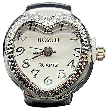 YANGLY Rings Vintage Punk Finger Watch Mini Elastic Strap Alloy Watches Heart Couple Rings Jewelry Clock Roman Quartz Watch for Women