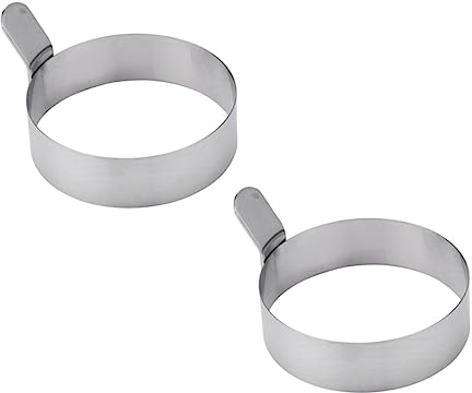 OUNONA 2pcs Stainless Steel Egg Rings Nonstick Cooking Heat Kitchen Tool Handle for Shaping Fried Eggs Pancakes (Large Size Silver)