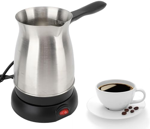 Turkish Coffee Maker, 600ml Coffee Warmer Pot with Ergonomic Handle, Stainless Steel Turkish Coffee Kettle for Home, Electric Turkish Coffee Machine, Heats Water, Milk, Coffee