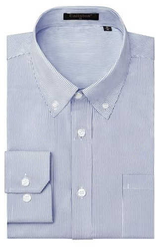 Enlision Camicia Blu Uomo Manica Lunga Classiche Formal Camicie a Righe Uomo Regolare Fit con Tasche XL